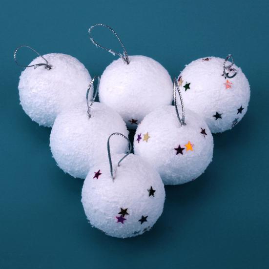 Yousheng 6 шт. Рождественские шары из белой пены, рождественские шары со звездами и блестками, небьющиеся, легкие подвесные шары для украшения елки, декор для праздничной вечеринки