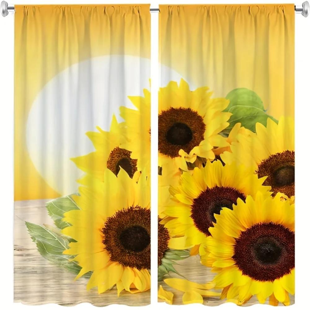 2-панельная занавеска с принтом подсолнухов, скандинавский карманный солнцезащитный тент для окон для спальни, офиса, кухни, гостиной, кабинета, дома