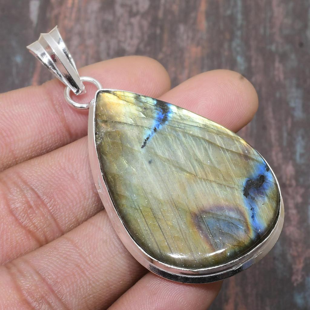 Лабрадорит Драгоценный камень стерлингового серебра 925 пробы ручной работы Замечательный ювелирный кулон