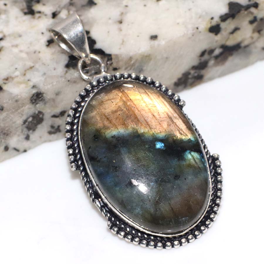 Fiery Labradorite 925 Silver Plated Pendant 2" Gift Jewelry Most Beautiful E5G80