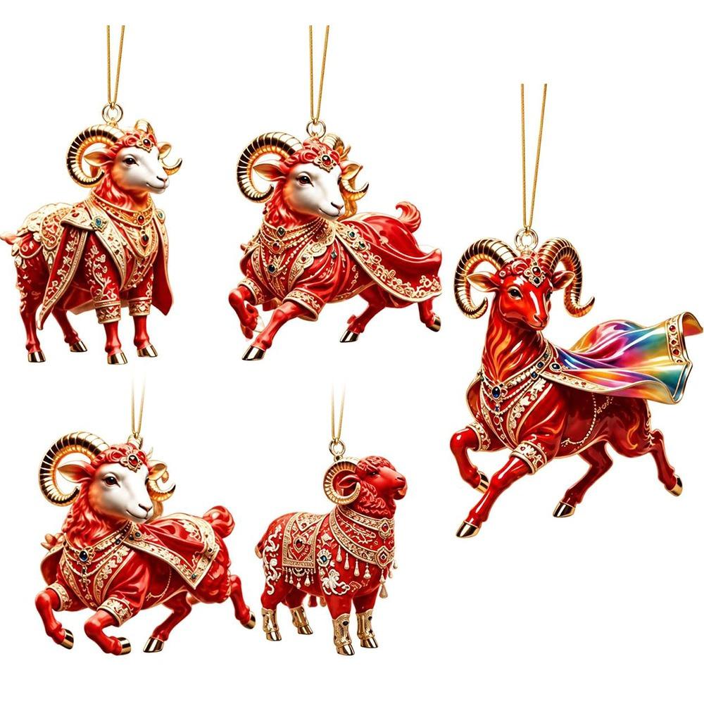 2D Flat Goat Pendant Acrylic Christmas Tree Ornament New Keychain Holiday Party Decor