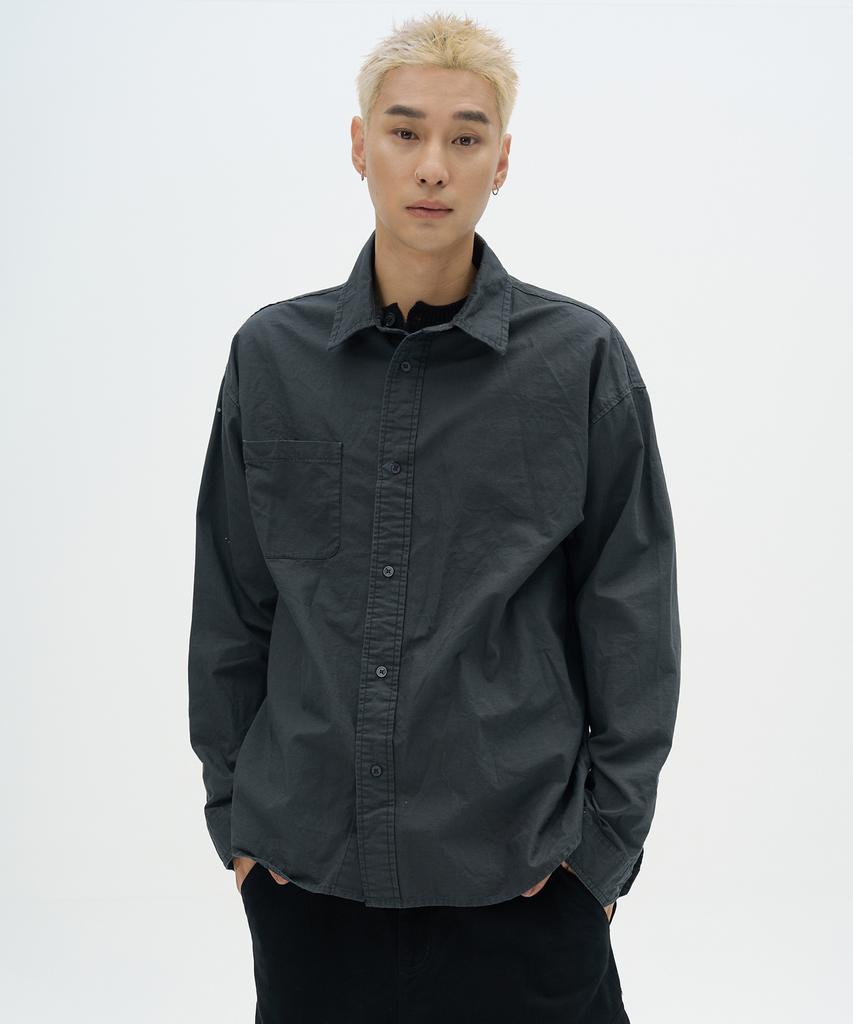 PLACESTUDIOMAN Essential Comfort Basic Standard Collar Oversized Cotton Long Sleeve Shirt_2 Colors