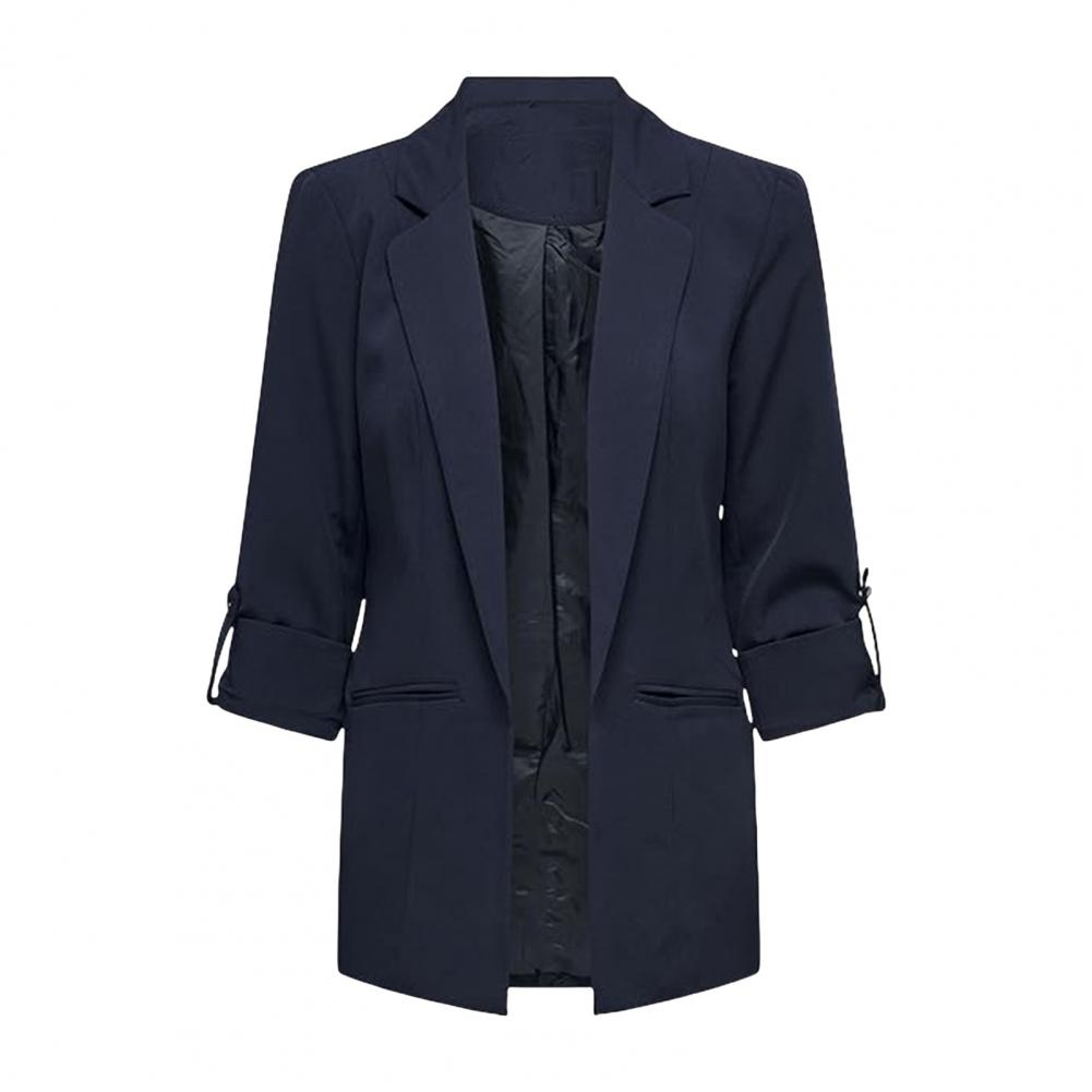 Women Suit Coat Turn-down Collar Long Sleeve Pockets Suit Jacket Solid Color Open Front Office Lady Business Outwear