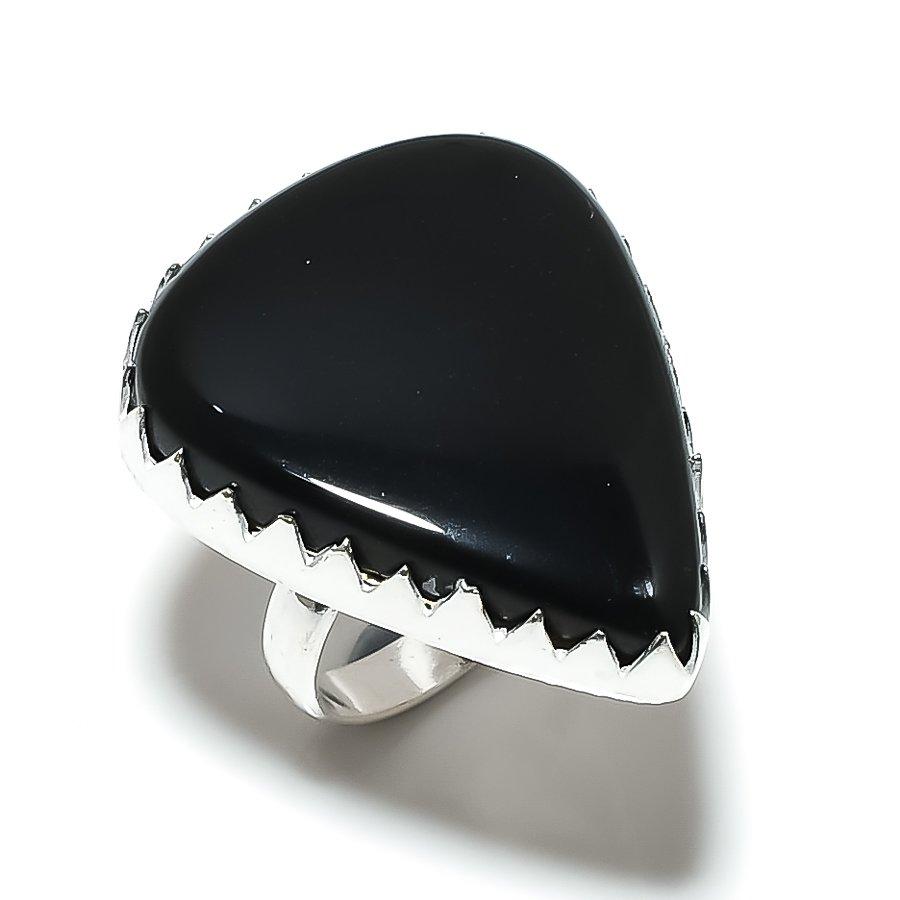 Черный Оникс Ручной работы 925 Стерлинговое Серебро Подарочное Ювелирное Кольцо Размер 7 k4V43