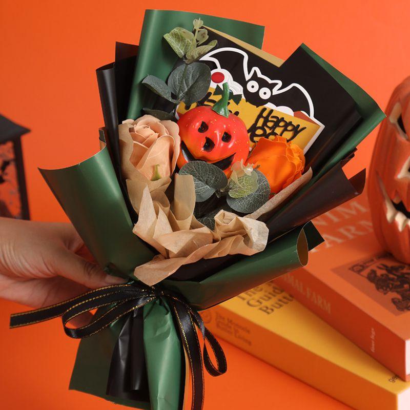 Pumpkin Flower Bouquet Halloween Decoration Simulated Bouquet Artificial Finished Bouquet Flower Funny Scary Gifts