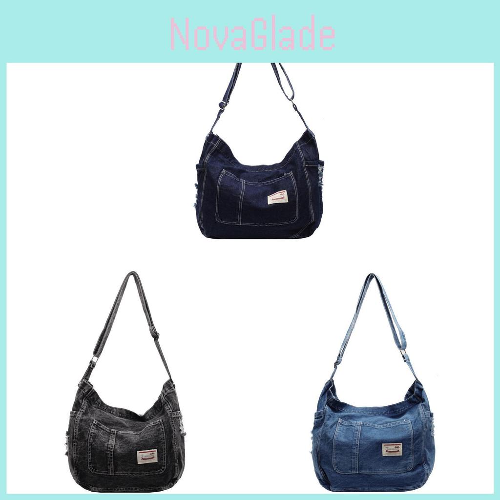 Retro Style Denim Tote With Polyester Lining For Everyday Casual Wear