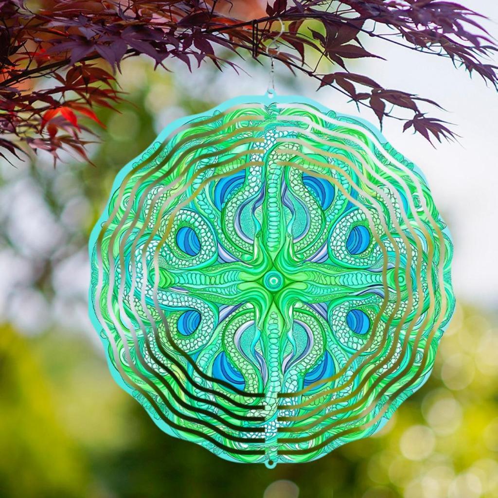 Vibrant Green and Blue Wind Chime for Outdoor Decor 25.4cm Metal Art Hanging Ornament with 360 Hook Perfect Gift for Garden and Balcony