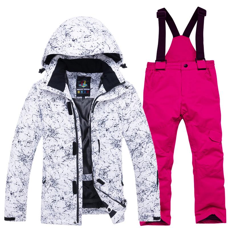 Boy's Girl Camouflage Ski Set Windproof Warm Waterproof Outdoor Thickened Single Board Ski Jacket Pants