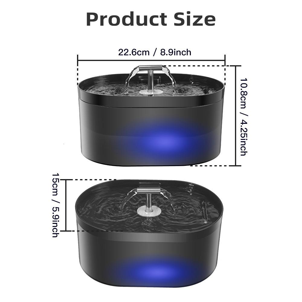 2.2L Cat Water Fountain Smart Pet Drinking Fountain with Filter LED Light Activated Carbon for Cats Dogs
