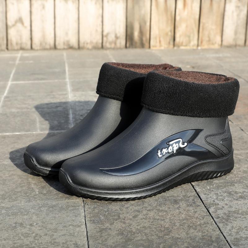 Новые дождевые ботинки мужские легкие водонепроницаемые ботинки на плоской подошве короткие водонепроницаемые сапоги износостойкие кухонные нескользящие рабочие резиновые сапоги мужские дождевые ботинки