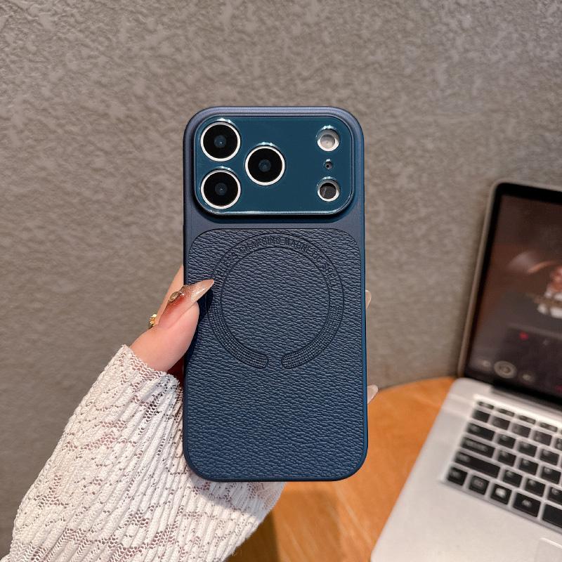 Однотонная рамка Искусственная кожа Магнитный чехол для телефона Для iPhone 17 Pro Max 15 13 14 16 Pro Max Для MagSafe Бампер Задняя крышка