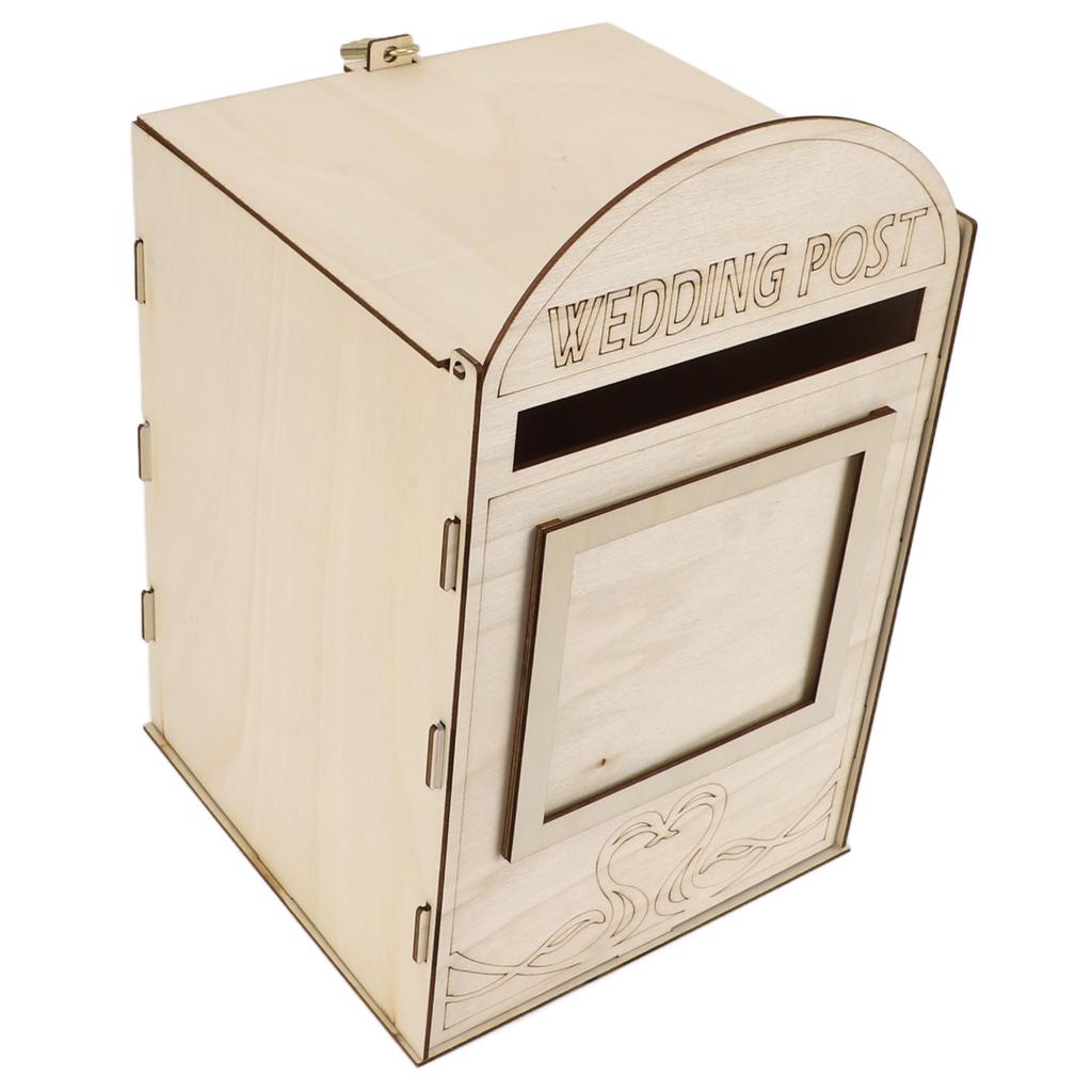 DIY Wooden Wedding Mailbox Post Box with Lock Key for Reception Wedding Anniversary Party