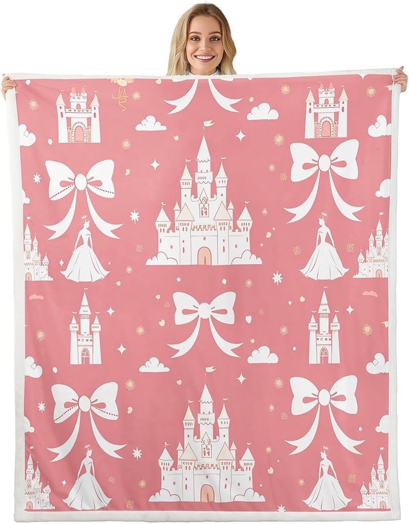 Плед с узором из синих бантов Мягкий флисовый плед Элегантный домашний декор Подарок для женщин Девочек Спальня Постельное белье Покрытие