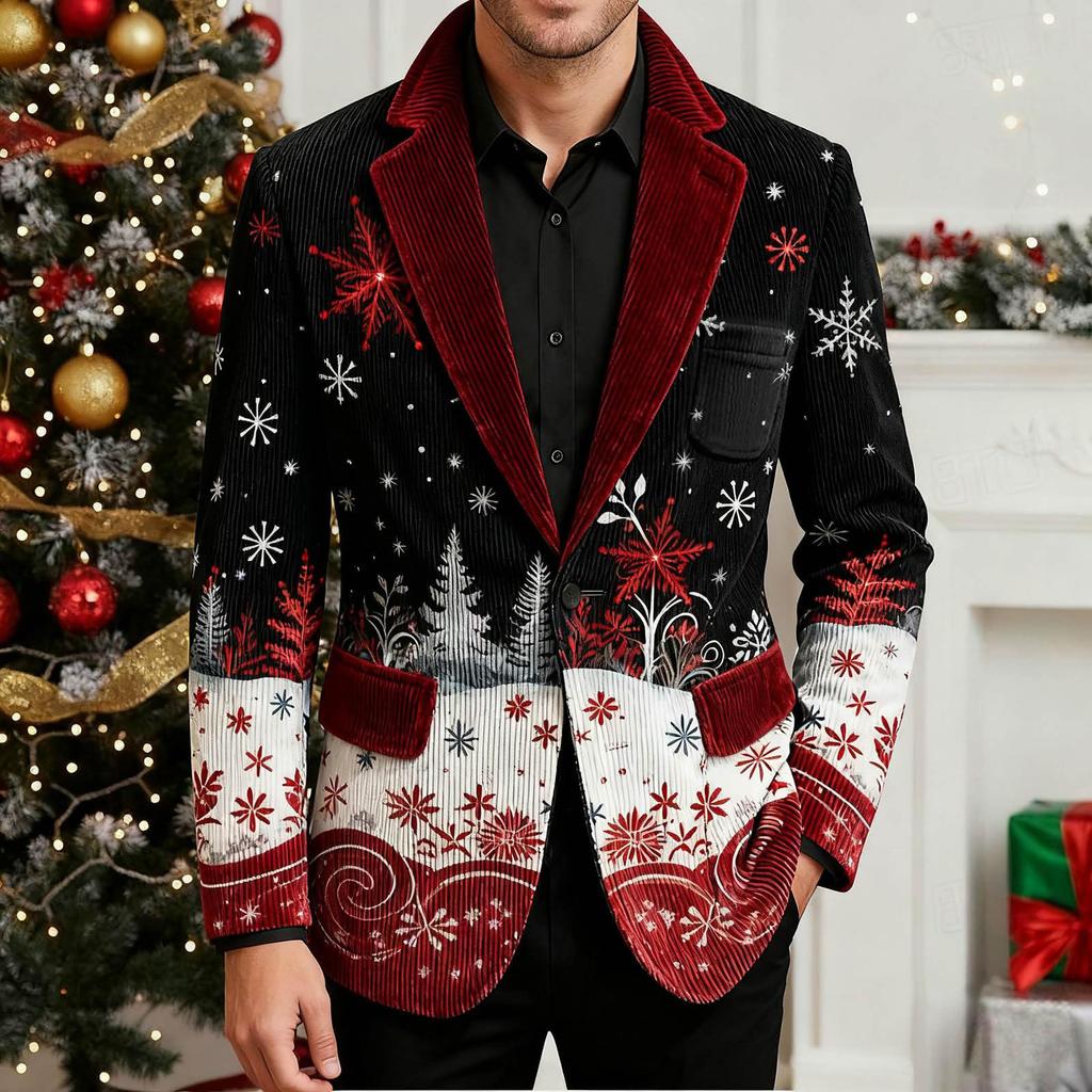 Men's Printing Corduroy Warm Pocket Suit Jacket Cardigan Men's Casual Suit