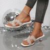 Large Size Summer New Fashion Temperament Pearl Rhinestone One-word High Heel Cool Slippers Women