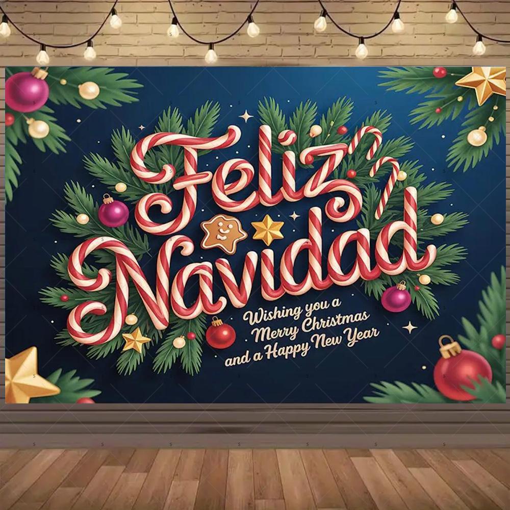 Winter Christmas Background Banner Spanish Christmas Party Decoration Xmas Tree Santa Claus Backdrop Supplies Photography Props