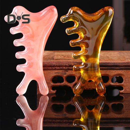 Массажер для кожи головы 4-в-1, расческа с широкими зубьями, смоляной инструмент Гуаша для терапии головы и лица, акупрессура и стимуляция меридианов