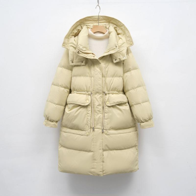 Зимняя куртка средней длины и длинная свободного кроя с белым утиным пухом, модная, теплая на талии, с капюшоном, пуховик женский