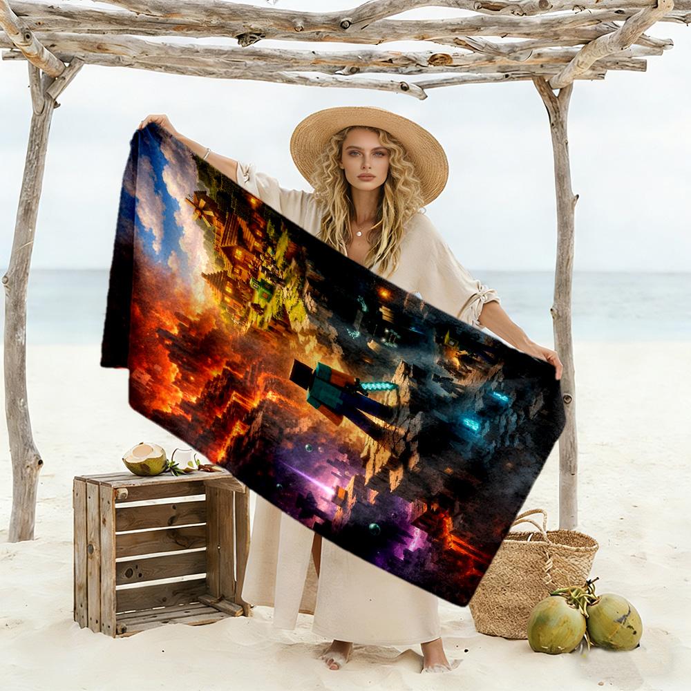 Minecraft Beach Towel High Absorbency & Quick-Dry Comfortable Lightweight Suitable for Swimming, Gym, Camping, Yoga Vacation