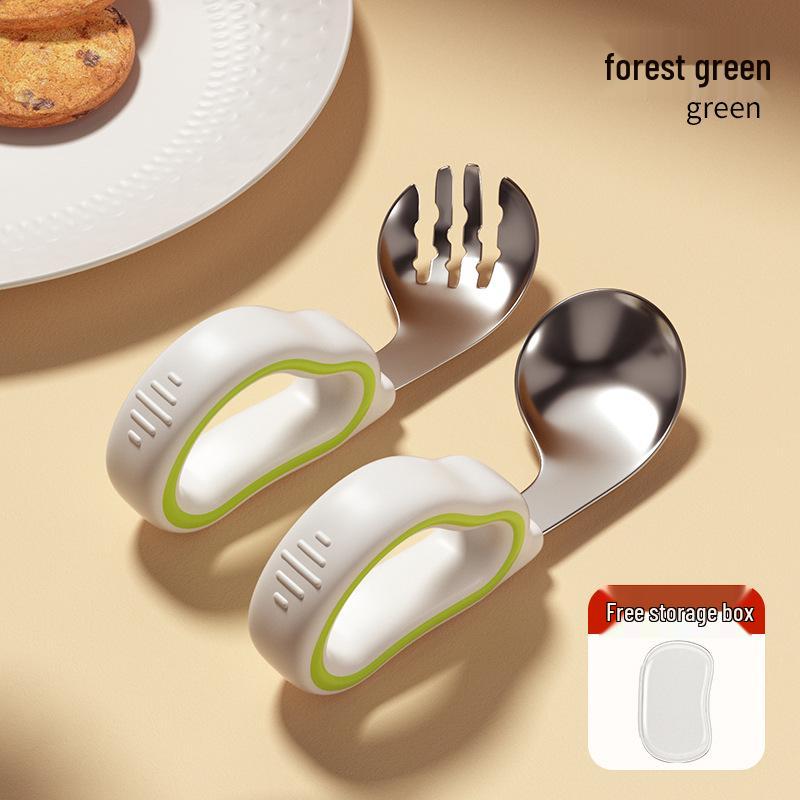 2024 Baby Self-Feeding Silicone & Stainless Steel Spoon and Fork Set for Infants