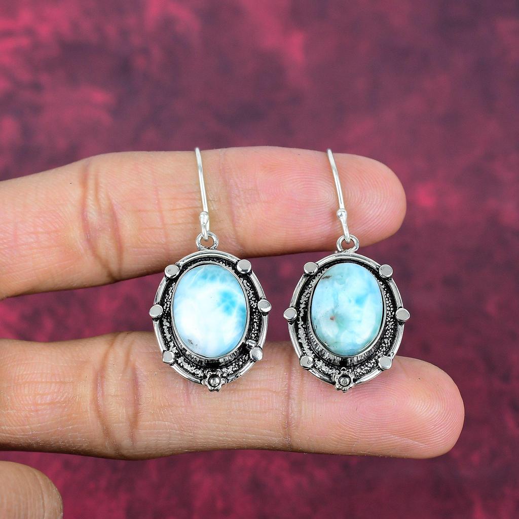 Серьги с ларимаром, ювелирные изделия из стерлингового серебра 925 пробы, серьги с драгоценными камнями, подарок для нее, изящные ювелирные изделия ручной работы