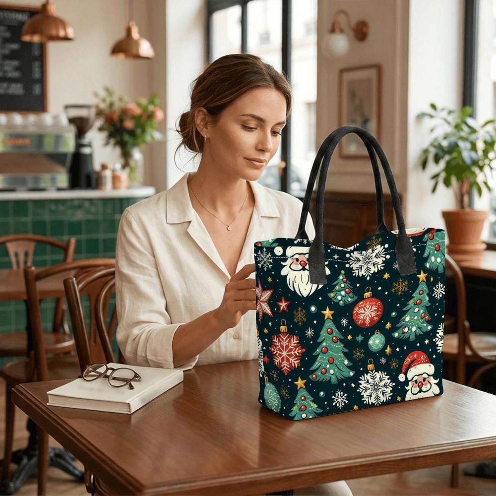 Christmas Printed Tote Bag Fashion Large Capacity Handbag for Holiday Use