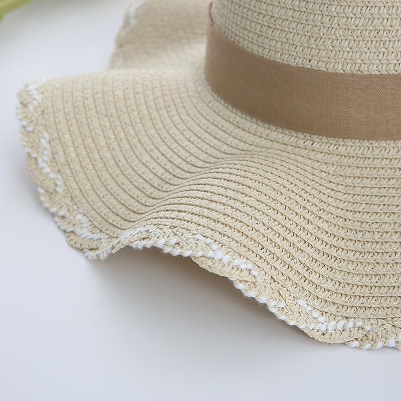 WTEMPO Wave Large Brim Straw Hats Women Versatile Bow Sunscreen Beach Seaside Casual Sun Hats