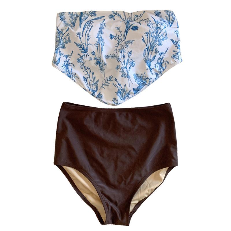 Korean version of the new Dongdaemun bikini sexy beauty back retro printing high waist belly cover split swimsuit female bikini