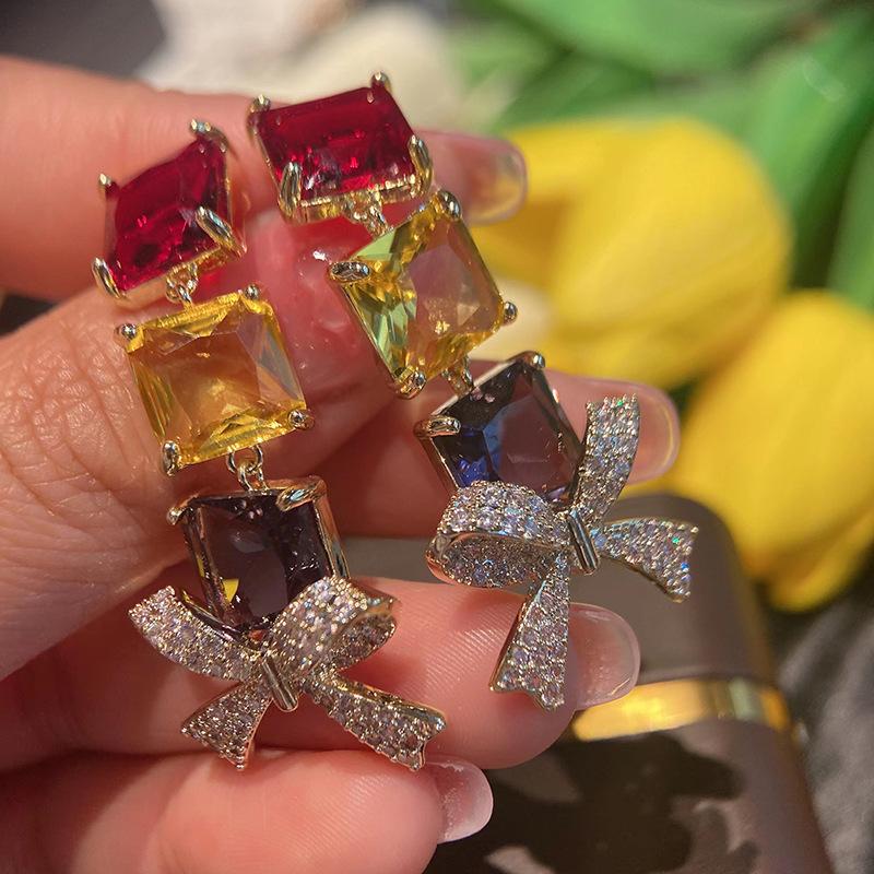 Дизайнерские длинные серьги-бантики из циркония Super Flash Jewelry Temperament