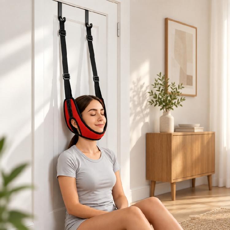 Foldable Over-Door Neck Tractions Slings with Fabric Head-and-Chin Cradles, Two Hook, and Adjustable Hanging Rope