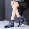 Low Heel Wrapped Toe Sandals Female Thick Heel Mesh Flat Bottom Mesh Boots Embroidered Ethnic Sandals Spring and Summer