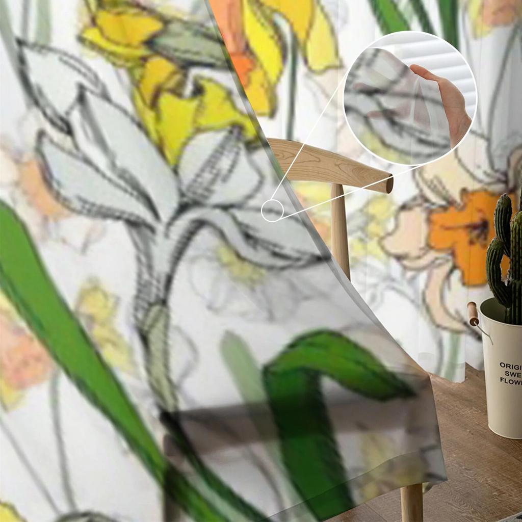 Ручной рисунок дикой розы, цветок нарцисса, прозрачные шторы для гостиной, современная мода, занавески с балдахином для кухни, тюлевые шторы