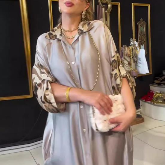 Платье макси Lady Spring с леопардовым принтом, длинными рукавами и запонкой, однобортное, винтажное, повседневное, с высокой талией