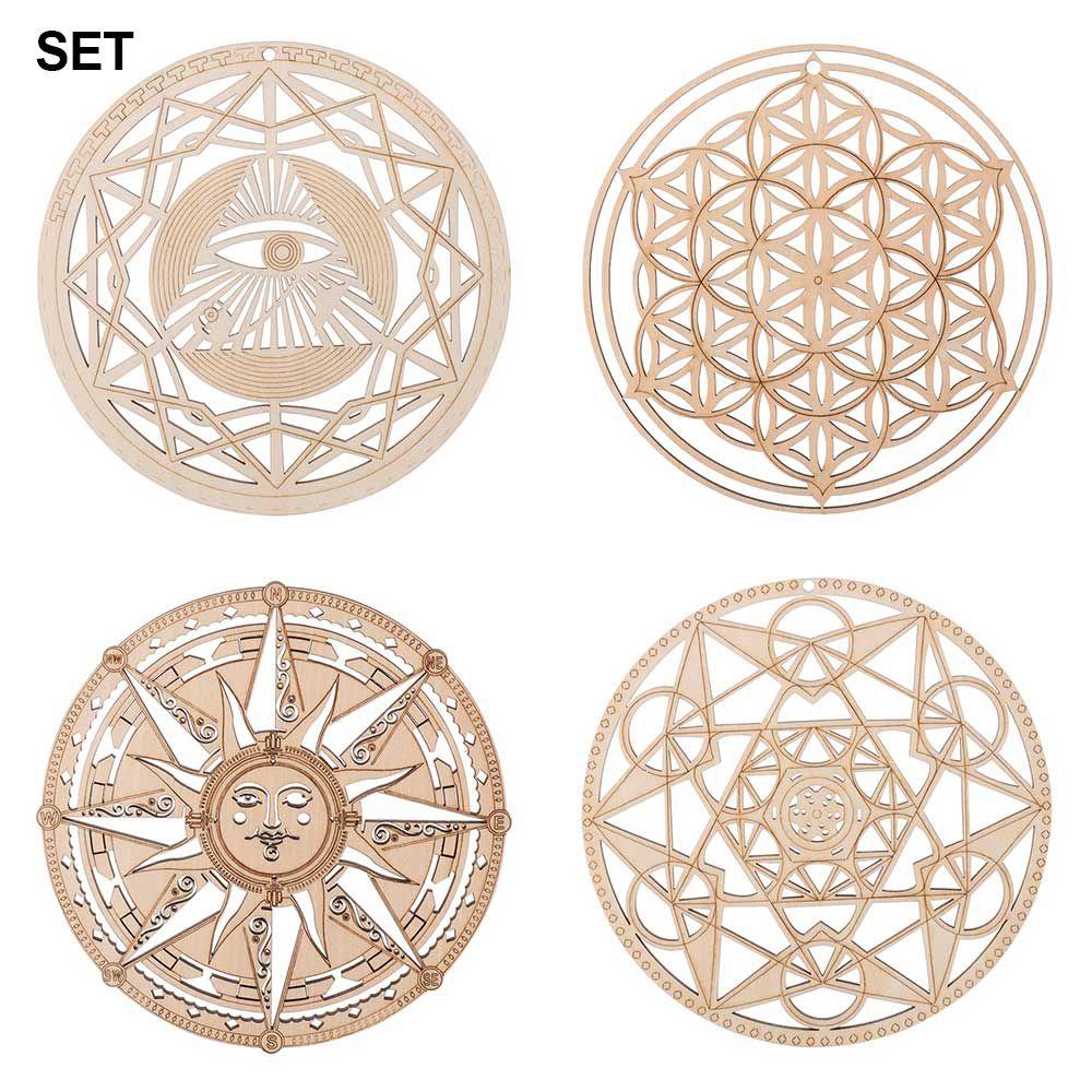Hot Round Wood Sign Wall Decor Wooden Wall Art Sacred Geometry Hanging Artwork