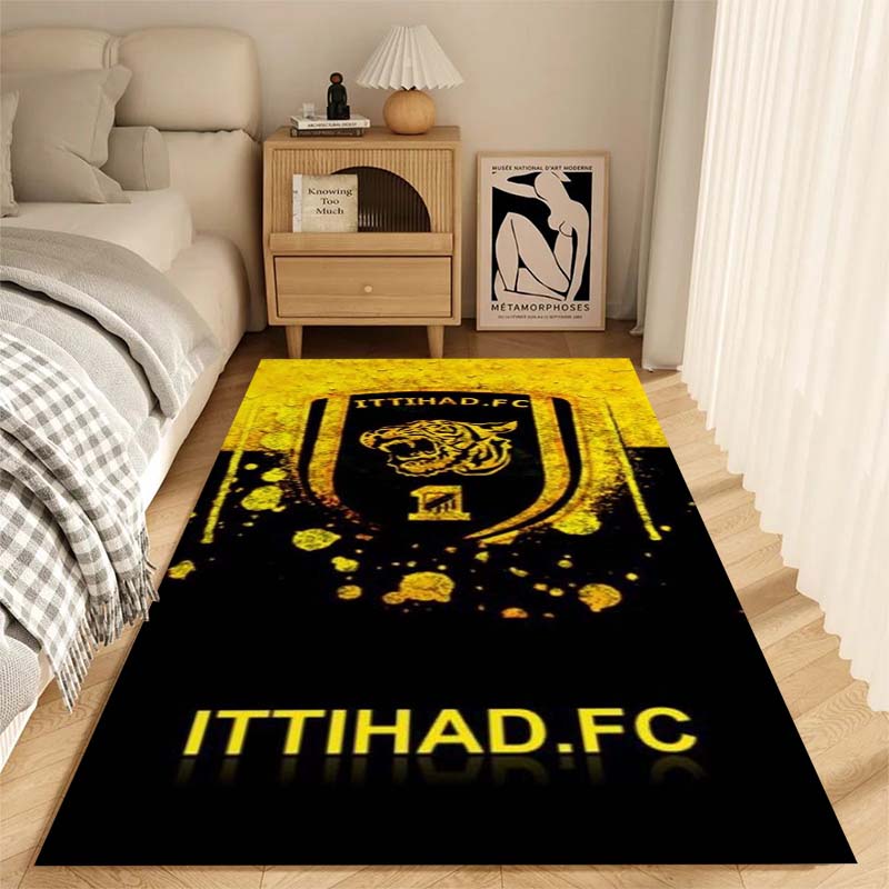 Football-Themed Al-Ittihad Club Cartoon Rug/Floor Mat — Suitable for Bedrooms, Living Rooms, Sofa Areas, and Home Entryways; Lar