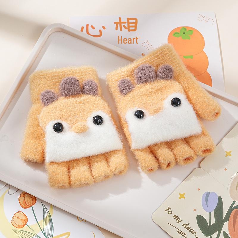 Милые детские перчатки-перевертыши с мультяшным принтом и бархатной подкладкой для тепла и защиты от холода — идеально подходят для письма осенью и зимой
