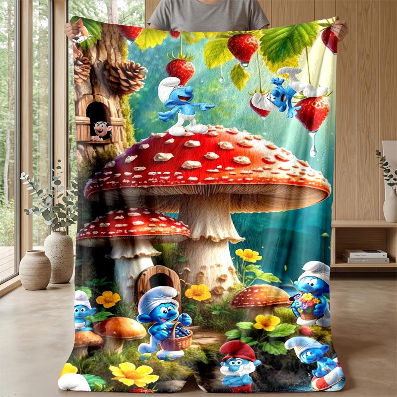 Smurfs cute Cozy Flannel Blanket, Comfortable Warm Throw Blanket for Bedroom Sofa Home Use