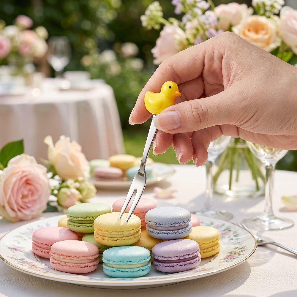 6Pcs Reusable Fruit Dessert Fork Cartoon Cute Fruit Forks Stainless Steel Cake Fork Party Tableware