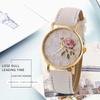 Rose Flower Round Dia Watch Women Elegant Watches Faux Leather Band Arabic Number Quartz Wristwatch Montre Femme Christmas Gift