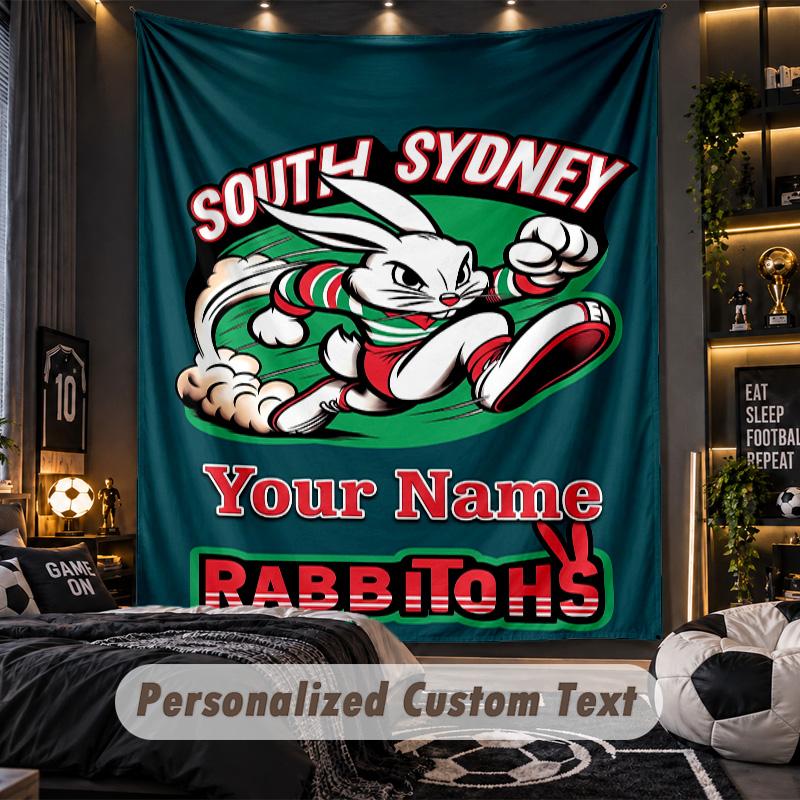 TapestrySouth Sydney Rabbitohs Custom Name Text Personalized Wall Hanging Tapestry Home Wall Decor