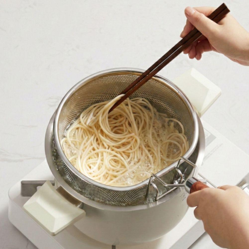 Fine Mesh 304 Stainless Steel Skimmer Wood Grain Wood Kitchen Strainer Basket Kitchen Sieve Hotpot