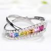 Huitan Rainbow Cubic Zirconia Cross Rings for Women Newly Designed Wedding Engagement Accessories  Color Trendy Jewelry