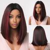 Ombre Wine Burgundy Red Lolita Bob Synthetic Wig for Women Shoulder Length Straight Cosplay Hair Wig Heat Resistant