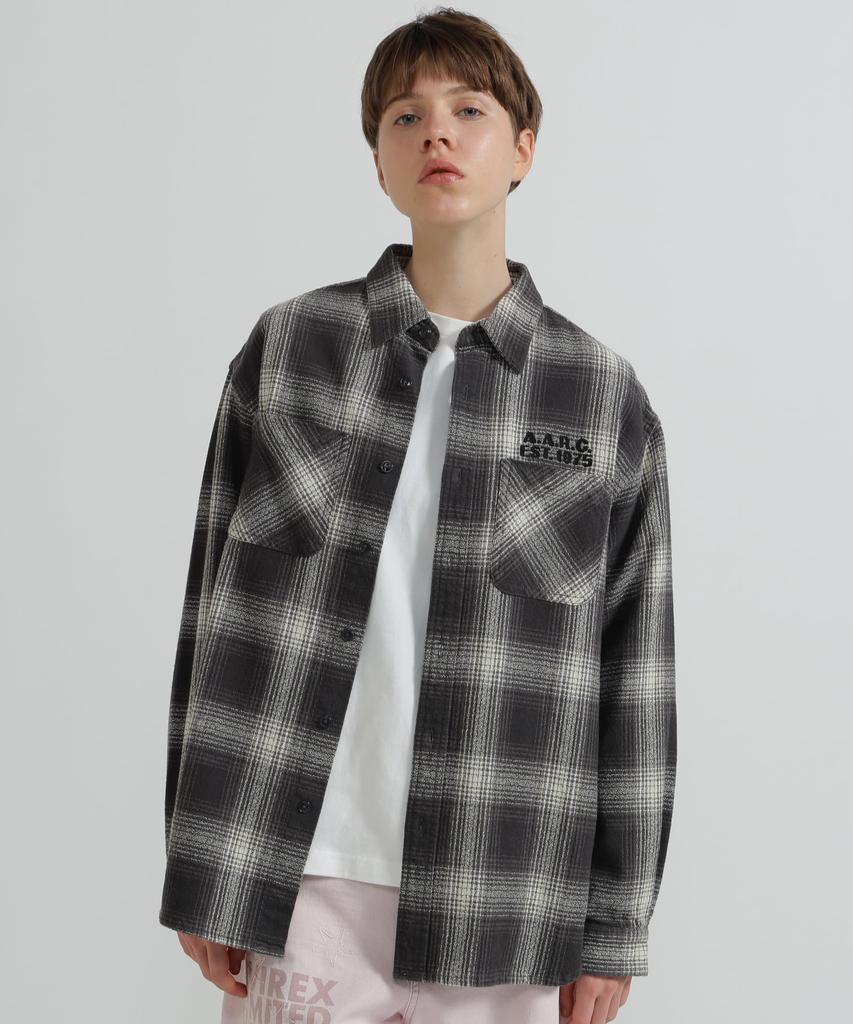 AVIREX OMBRE CHECK SHIRT Women's F Size 410 Charcoal 783-6120602