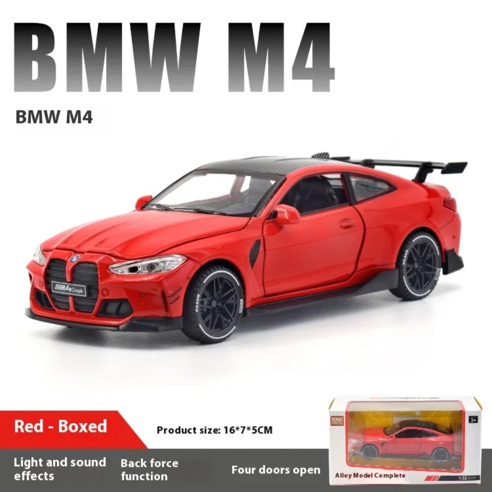 1/32 BMW M4 Coupe Sports Car Alloy Die Casting Metal Model Sound & Light Pull Back Toy Trendy Collect Ornament Boys Toy Present