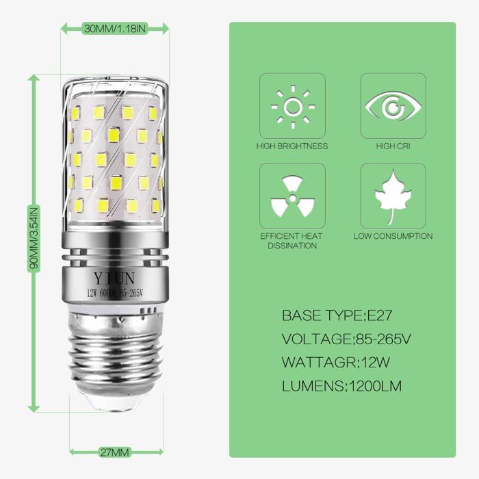 Lampe De Poche - Yiun - Q-GTQ-E27-12W-DW-4P-3 - 12W - 1200LM - Blanc Froid