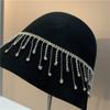 Women's Fashionable Bucket Cap with Diamond Chain Basin Cap Autumn Wool Warm Fisherman Cap