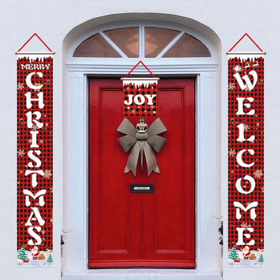 Pwichdn С Рождеством Красный Черный Сетка Куплет Крыльцо Висит Баннер Рождественская Вечеринка Орнамент