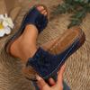 Large Size Women's Shoes Spring and Summer New Cross-border Slope Heel Thick-soled Fish Mouth Slippers Outer Slippers Flower Decoration