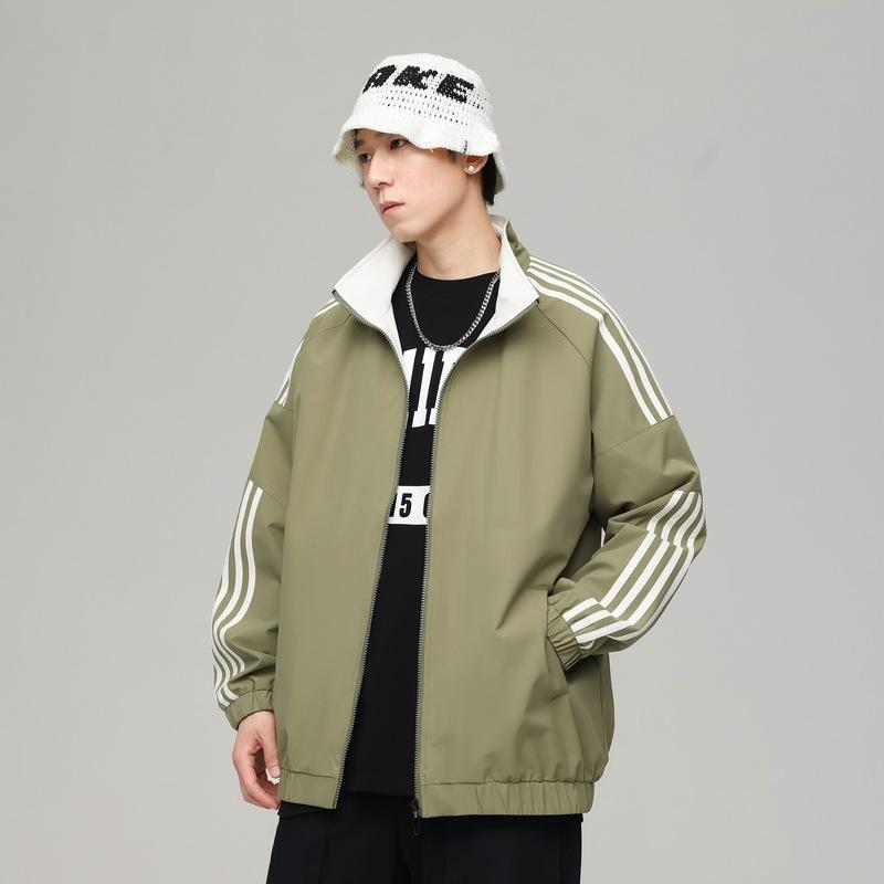 Осенняя куртка с тремя полосками, мужской повседневный кардиган, тонкий свободный кампус, подходящий по цвету, модное спортивное пальто с лацканами